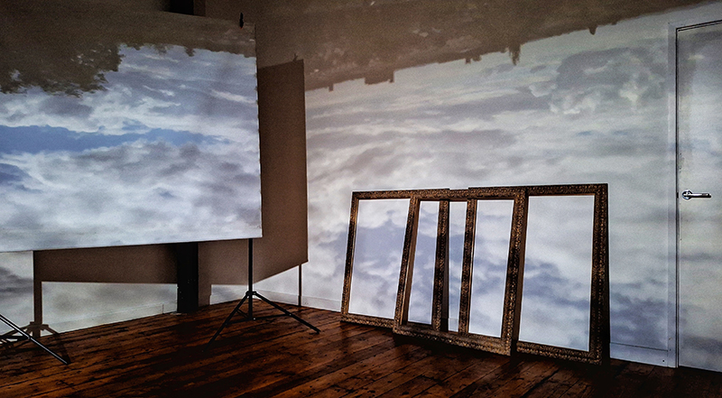 Camera Obscura view over Leigh projected onto my studio wall and various studio reflectors and frames.