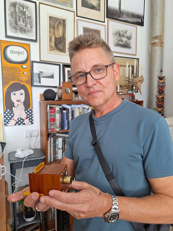 Shane with the tiny Klein camera.