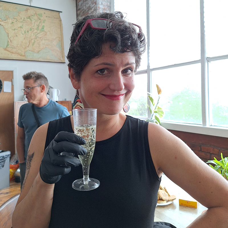 Nicole and a glass of fizz.